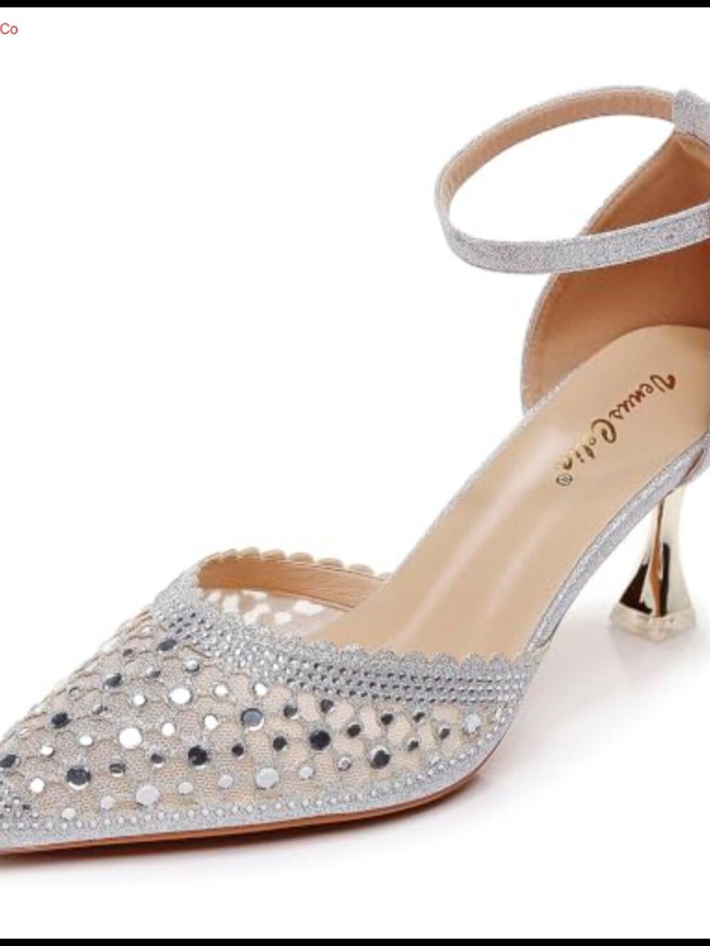 Rhinestone Slingback Pump Pointed Toe Kitten Heel D'Orsay Dress Shoe